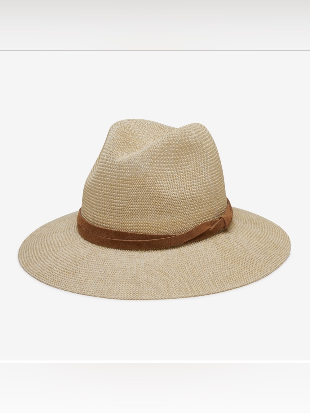 Wide Brim Straw Fedora Hat with Brown Band - Women